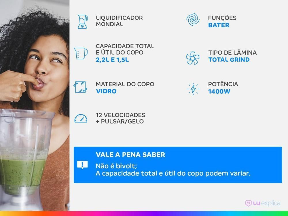 Mondial-licuadora de vidrio Turbo, L-1400, GI - 110V