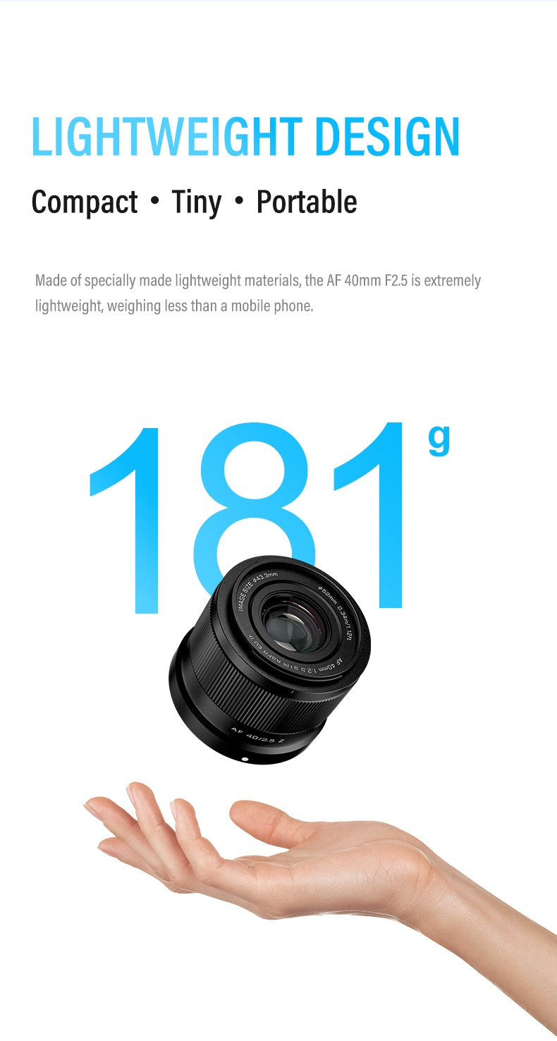 VILTROX 40mm F2.5 para Nikon Z, Lente Sony E de Fotograma Completo con Enfoque Automático para Retratos y Vlogs, Compatible con Cámaras Nikon y Sony, Montura ZFC Z6 A7CR