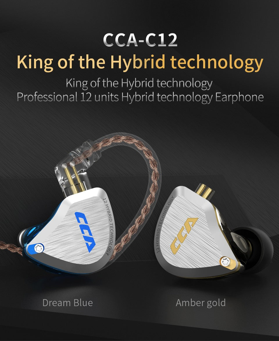 CCA C12 5BA + 1DD auriculares internos híbridos, Unidad de 12 controladores, Monitor de DJ HIFI, auriculares con cancelación de ruido, PC con cable para jugadores