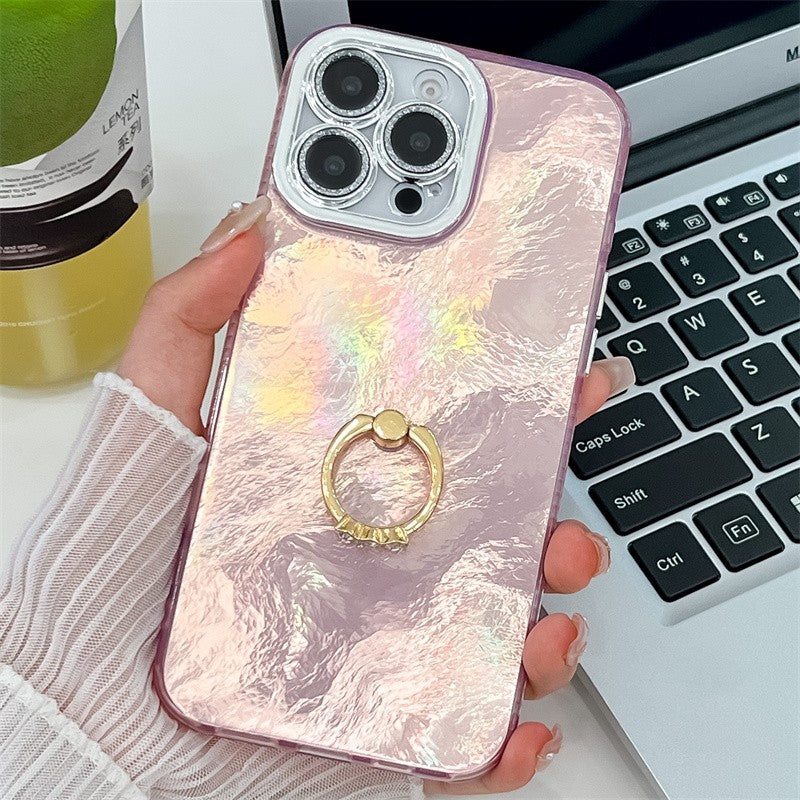 Funda de teléfono con soporte de anillo de aluminio plegable para iphone 16 Plus, 15, 14, 13 Pro Max, protección de cámara con purpurina a prueba de golpes, cubierta trasera de PC dura