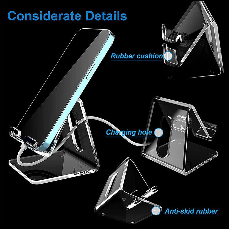 Soporte de acrílico transparente para teléfono móvil, base de escritorio para teléfono inteligente, cargador de escritorio Universal, soporte para teléfono
