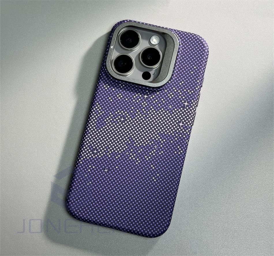 Soporte de aleación para lente MagSafe, funda para iPhone 14, 15 Pro, 13Pro Max, carga inalámbrica, textura de píxeles, dura, PC, cubierta trasera delgada