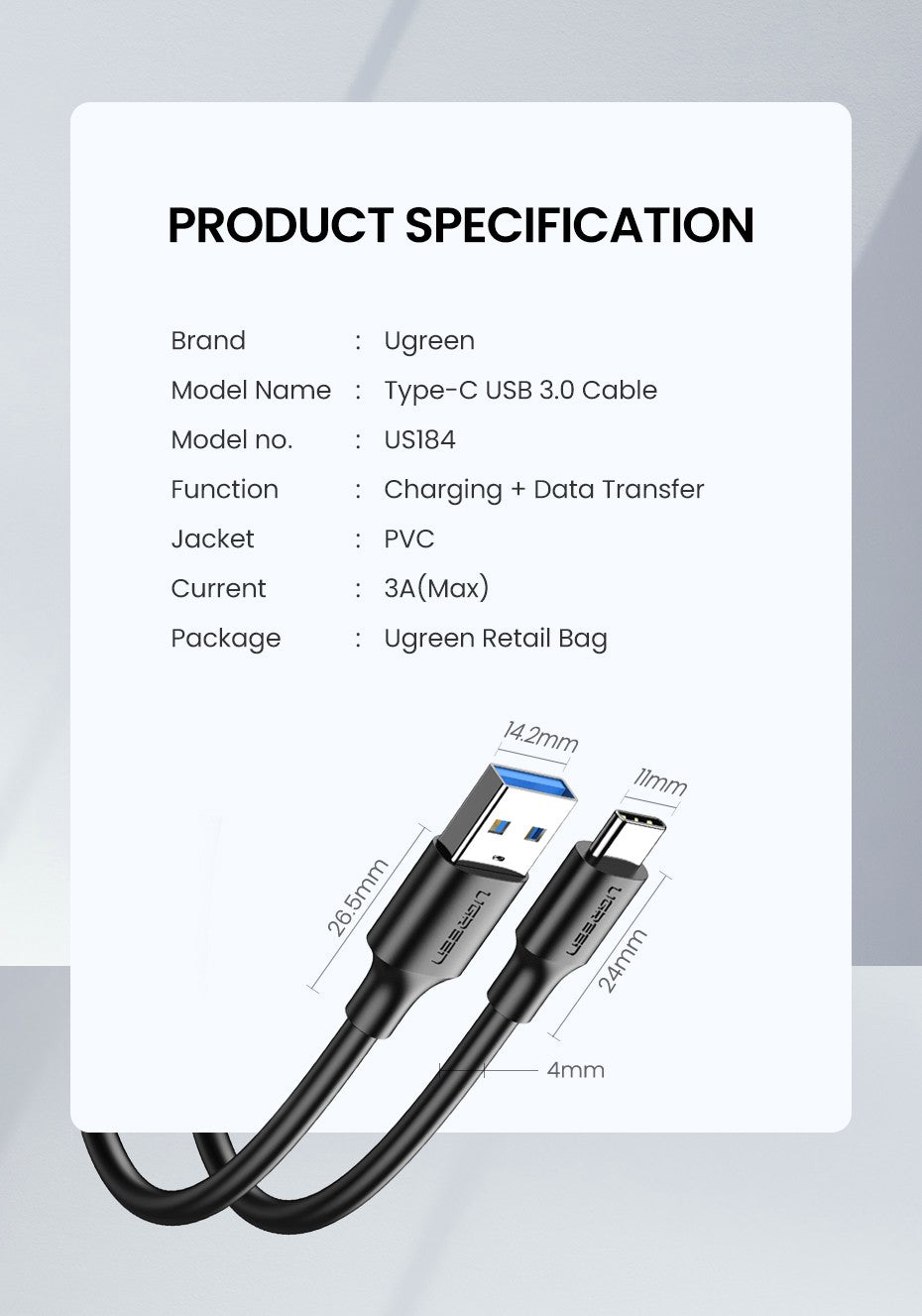 UGREEN Cable USB C 5Gbps USB3.0 A a USB C para iPhone 17 16 15 iPad Samsung S25 S24 para Switch M2 SSD NVME USB3.0 Cable de datos de 18W