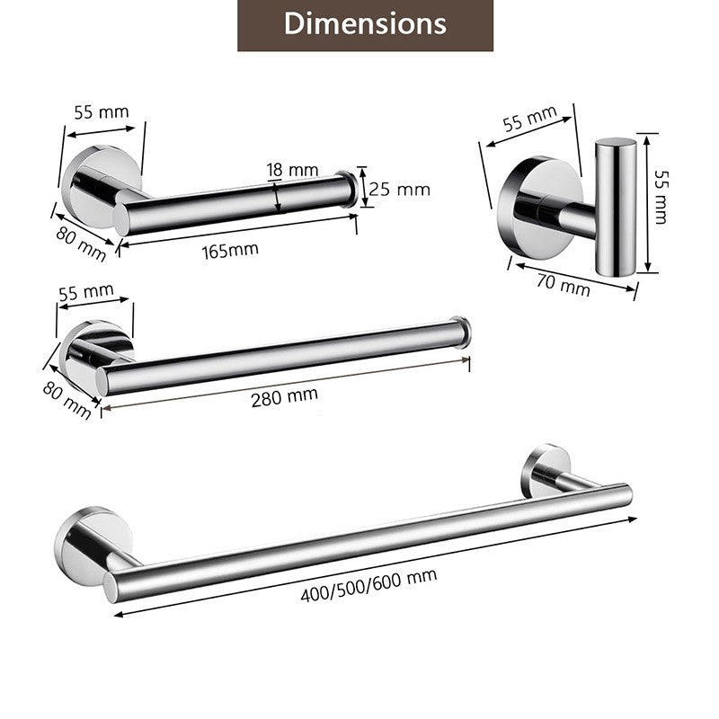 Juego de accesorios de baño con espejo brillante, barra de toalla redonda, soporte de papel higiénico, anillo de toalla, gancho para bata, bricolaje de acero inoxidable