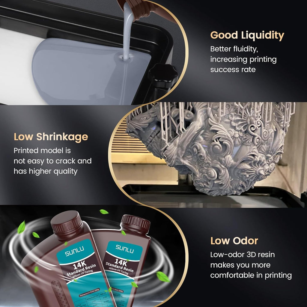 Resina SUNLU 5KG Standard Plus/14K, 1KG/Botella, Resina Fotopolímera de Curado Rápido UV de 405nm para Impresora 3D LCD