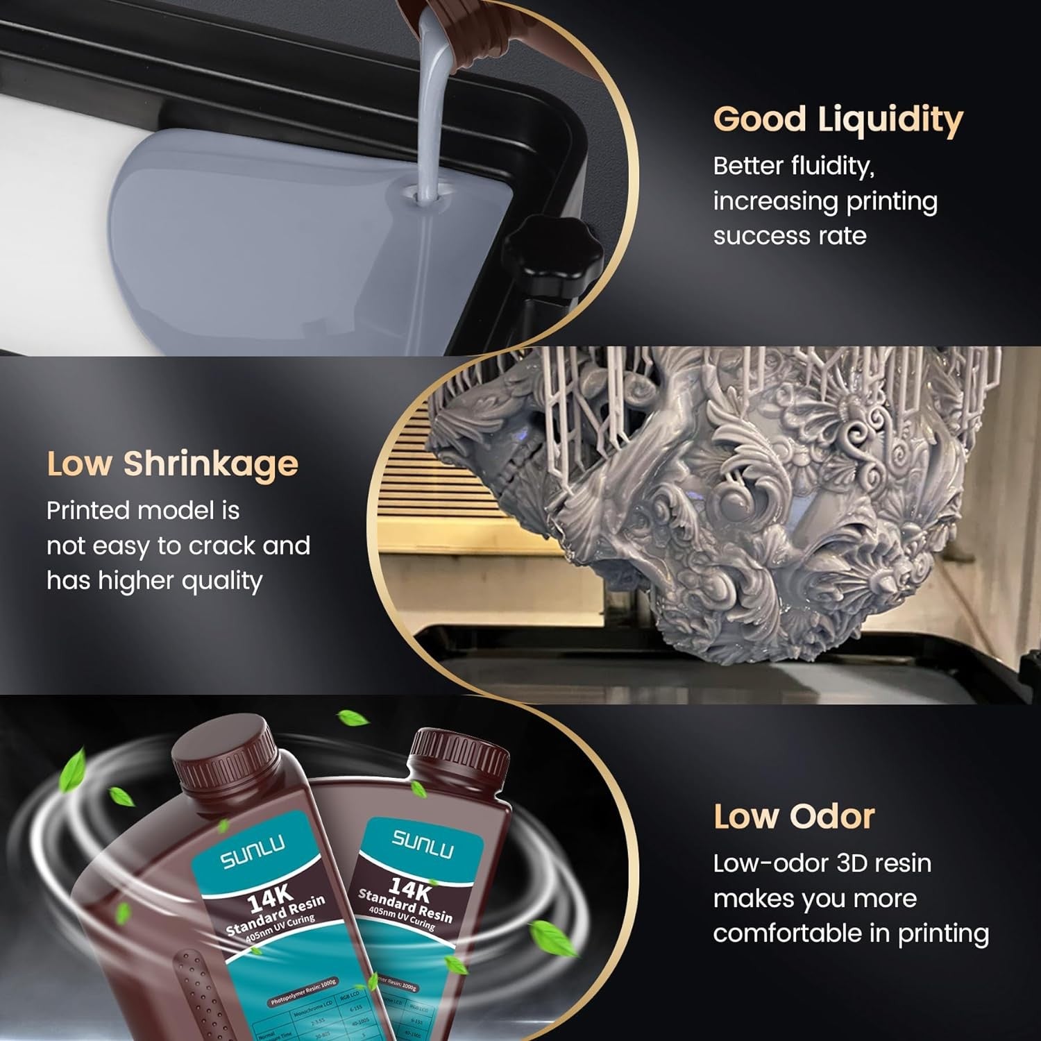 Resina SUNLU 5KG Standard Plus/14K, 1KG/Botella, Resina Fotopolímera de Curado Rápido UV de 405nm para Impresora 3D LCD