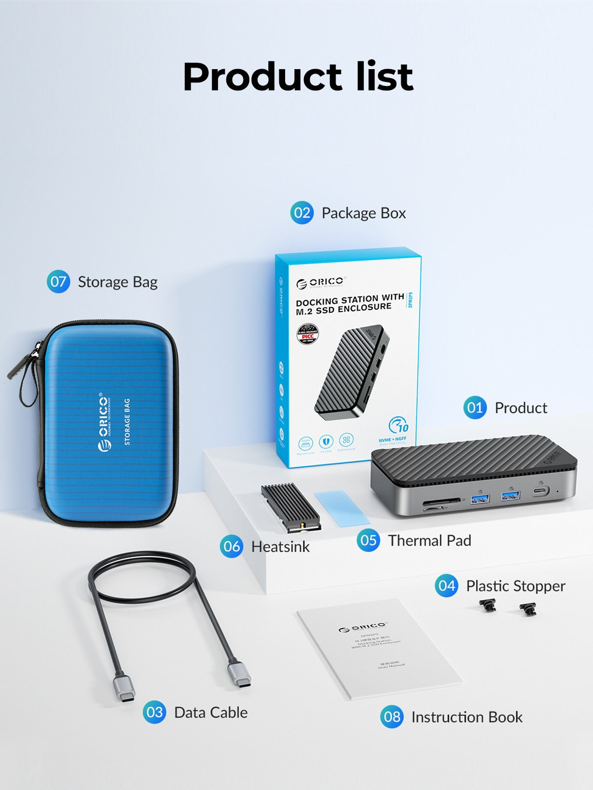 ORICO tipo C HUB con ventilador de refrigeración M.2 NVMe SATA SSD gabinete externo 10Gbps 4K 60Hz HDMI-Com RJ45 SD/TF estación de acoplamiento USB