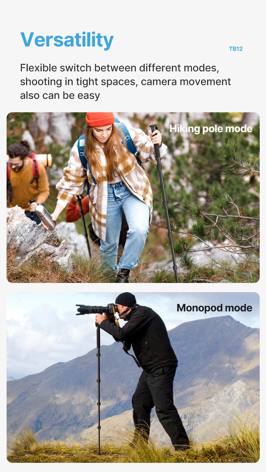 Ulanzi-trípode de aluminio para cámara DSLR, ligero de 1/4 monopié/3/8 pulgadas, palo de Selfie de viaje y senderismo, máx. 155cm, carga de 5KG