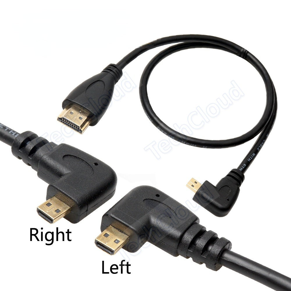 Cable HDMI Compatible con Tipo A a D de 90 Grados, Micro HD a HD, Ángulo Izquierdo/Derecho para Cámara Digital Sony A6400 GH4, Tablet, 30cm/150cm