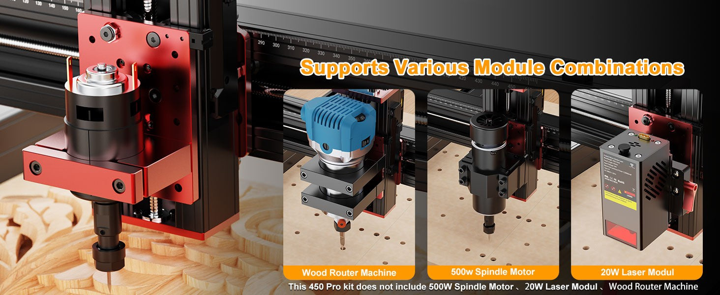 Twotrees-enrutador CNC de 3 ejes/4 ejes, fresadora y cortadora TTC450 PRO, grabador de joyería para madera, acrílico, PCB, PVC, MDF, Metal