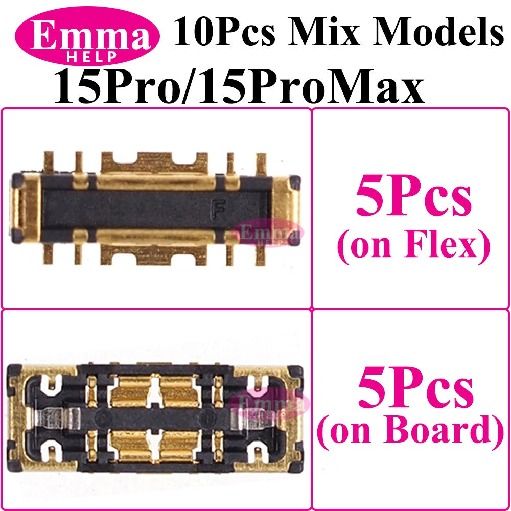 10 Uds batería FPC conector Flex Cable para iPhone 14 15 Plus 13 12 11 Pro Max 7 6S X XR 8 Plus Clip enchufe