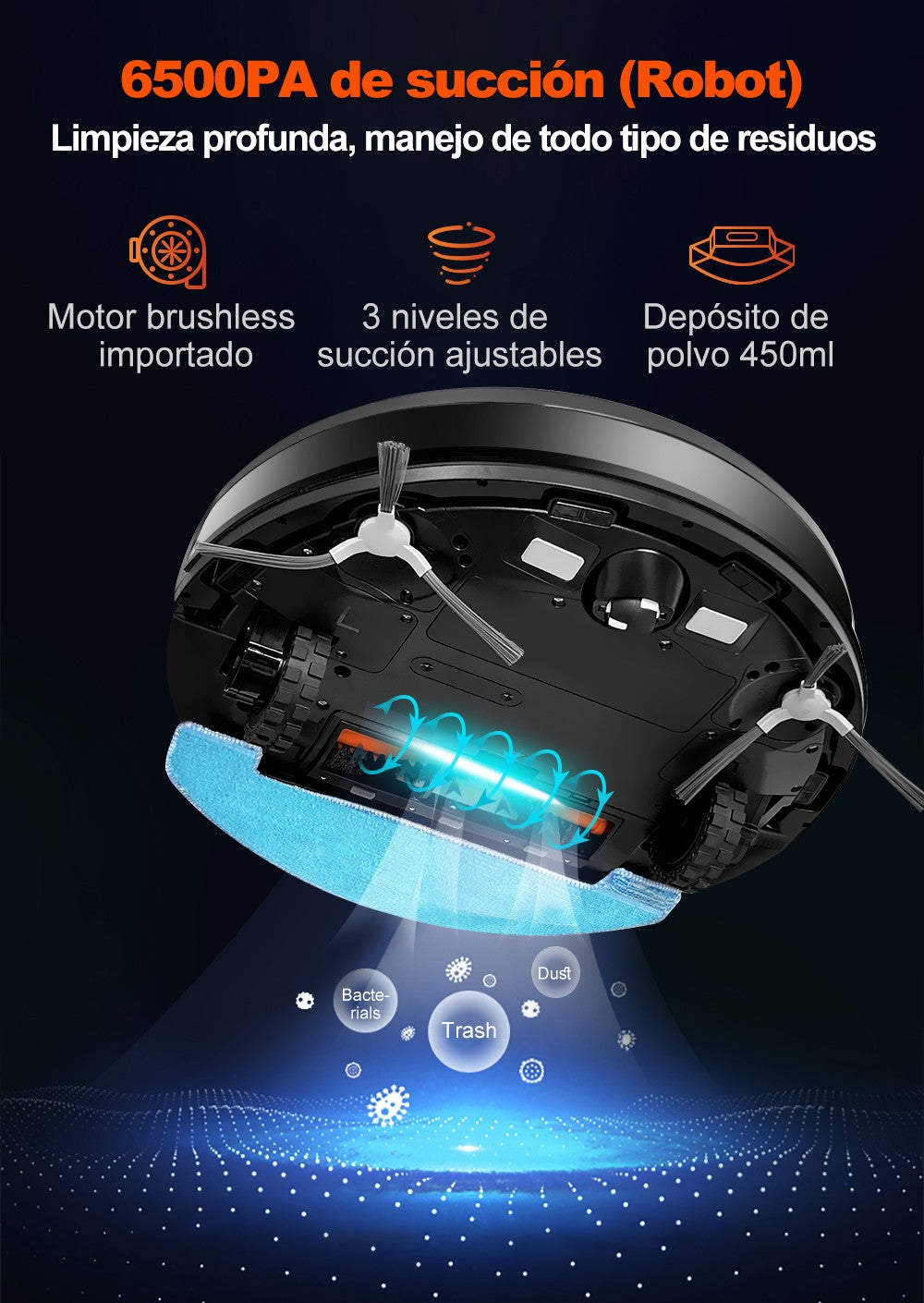Robot Aspirador ABIR X9, Sistema Láser, Limpieza UV Doble, Tecnología Auto Carpet Boost, Mapas de Múltiples Pisos, Limpieza Personalizada por Habitaciones