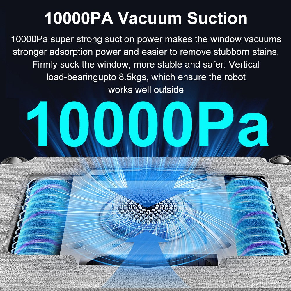 Robot Limpiacristales ABIR WD10, Sistema de Doble Rodillo, Pulverización de Agua en 6 Direcciones, Succión de 10000 Pa, Chip IA, Limpieza Inteligente de Vidrios de Paredes