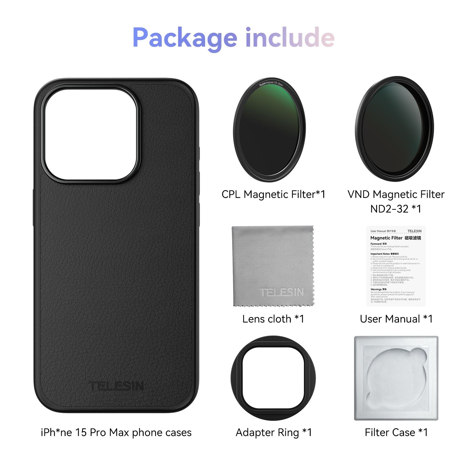 TELESIN-filtro CPL VND para teléfono, para iphone 15 pro 15 pro max con funda protectora para teléfono, filtro de lente para accesorios de iphone