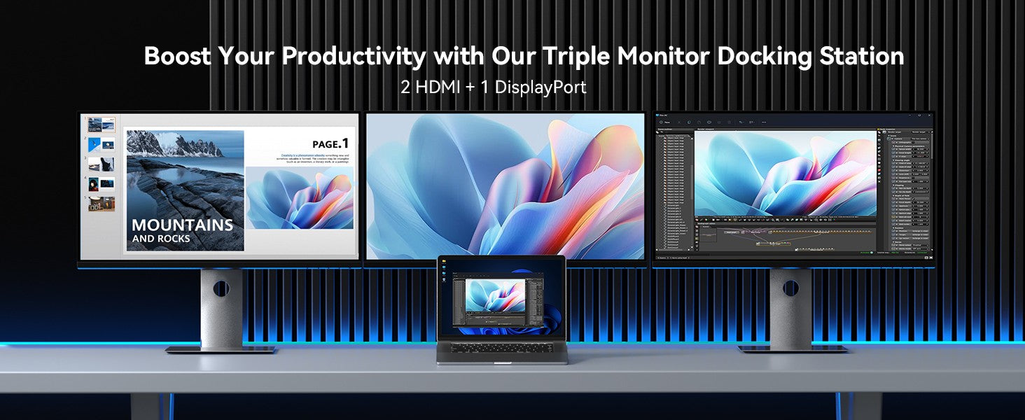 TobenONE Estación de acoplamiento USB C Soporte para computadora portátil Monitor 4K dual/triple con fuente de alimentación Gan III de 100 W, Ethernet de 2,5 Gbps