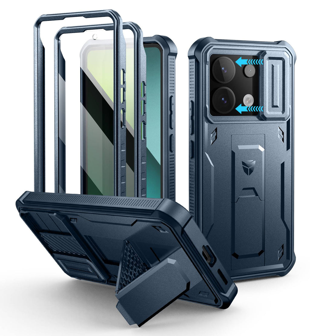 Funda Resistente a Impactos para Redmi Note 13 Pro 5G con Cubierta Deslizante Integrada para la Cámara y Protector de Pantalla Integrado con Soporte