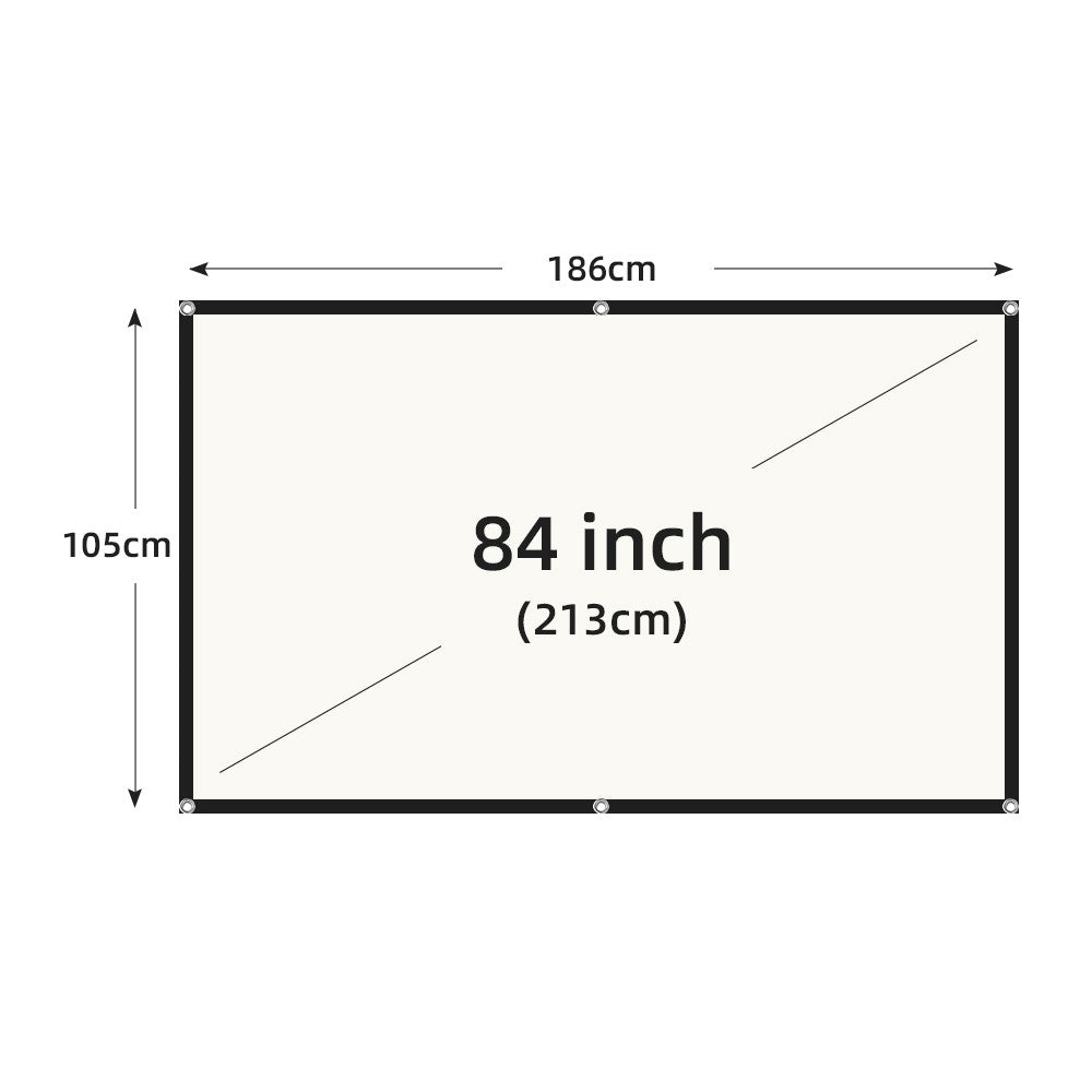 VEIDADZ Pantalla de proyector Rejilla blanca Anti-luz Ángulo de visión de 160 ° 60 72 84 100 120 130 pulgadas Borde negro Gancho de metal Pantalla reflectante