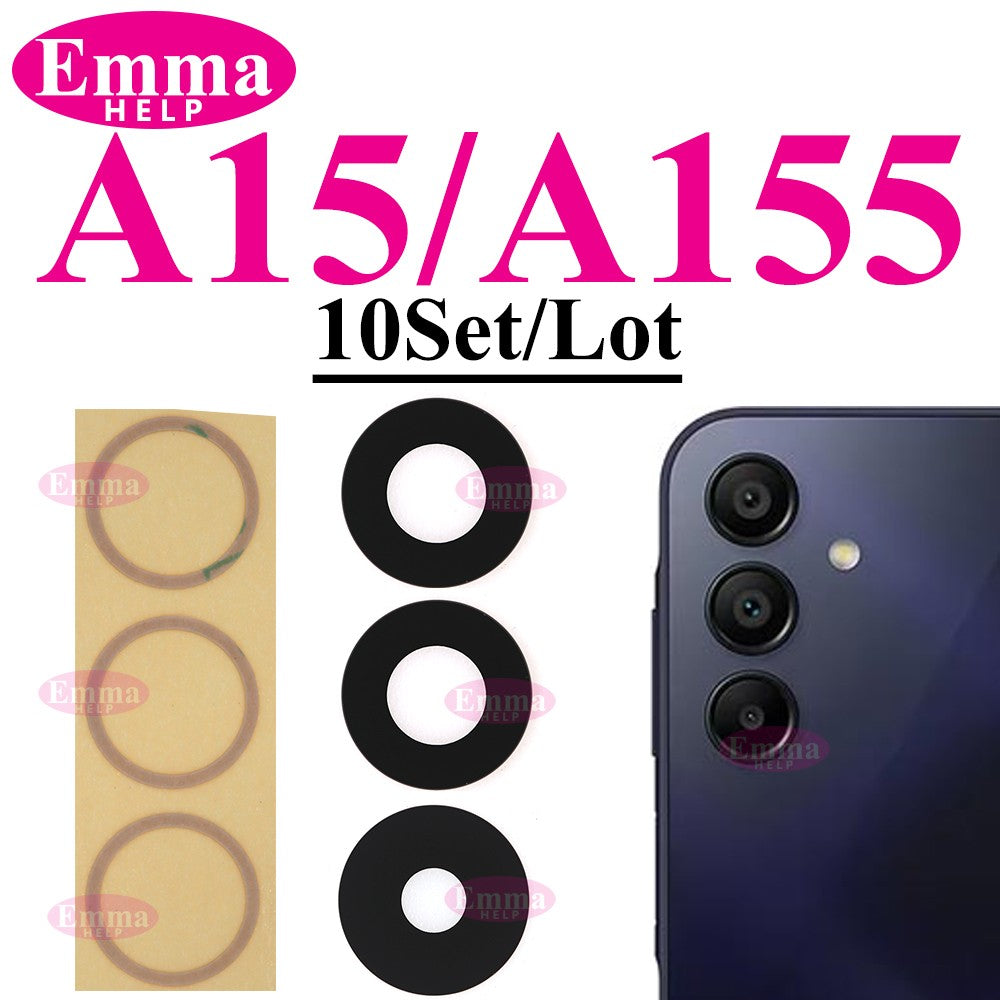 Lente de cristal de cámara trasera para Samsung Glaxy A14 A54 A05 A15 A55 A35 A34 A04 A25 A04s A05s A24 trasera con adhesivo adhesivo, 10 Uds.