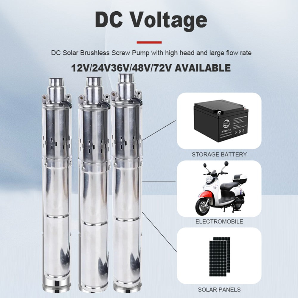 Bomba Solar para pozo profundo, dispositivo de perforación sumergible de acero inoxidable sin escobillas, cabezal máximo de 750 M con controlador incorporado, CC, 100 W, 48V, 60V, 72V