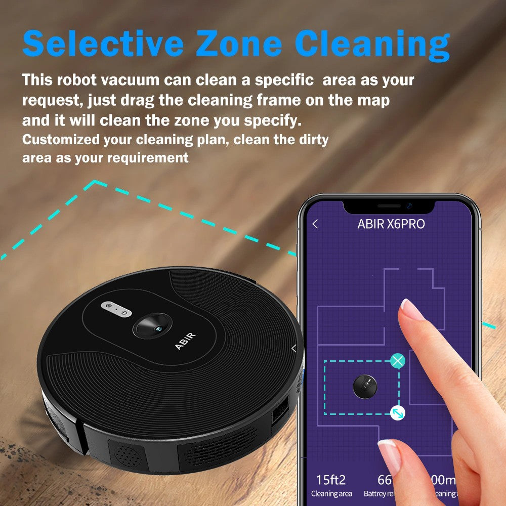 Robot aspirador ABIR X6PRO, sistema Smart Eye, aplicación No-Go Lines, línea Virtual APP, succión de 6000PA, fregona húmeda inteligente para el hogar