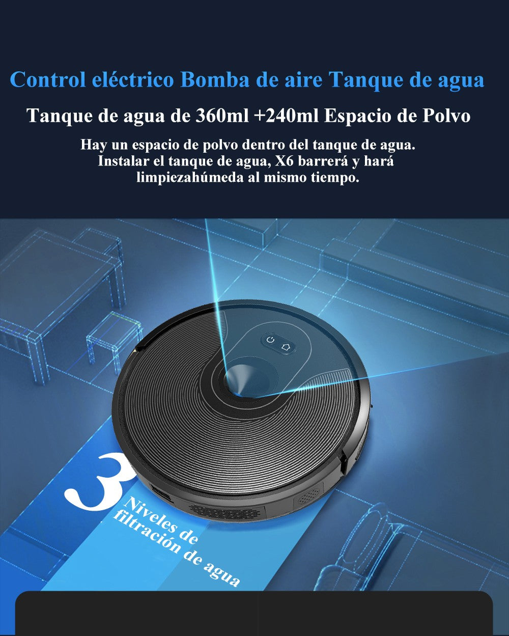 Robot aspirador ABIR X6PRO, sistema Smart Eye, aplicación No-Go Lines, línea Virtual APP, succión de 6000PA, fregona húmeda inteligente para el hogar