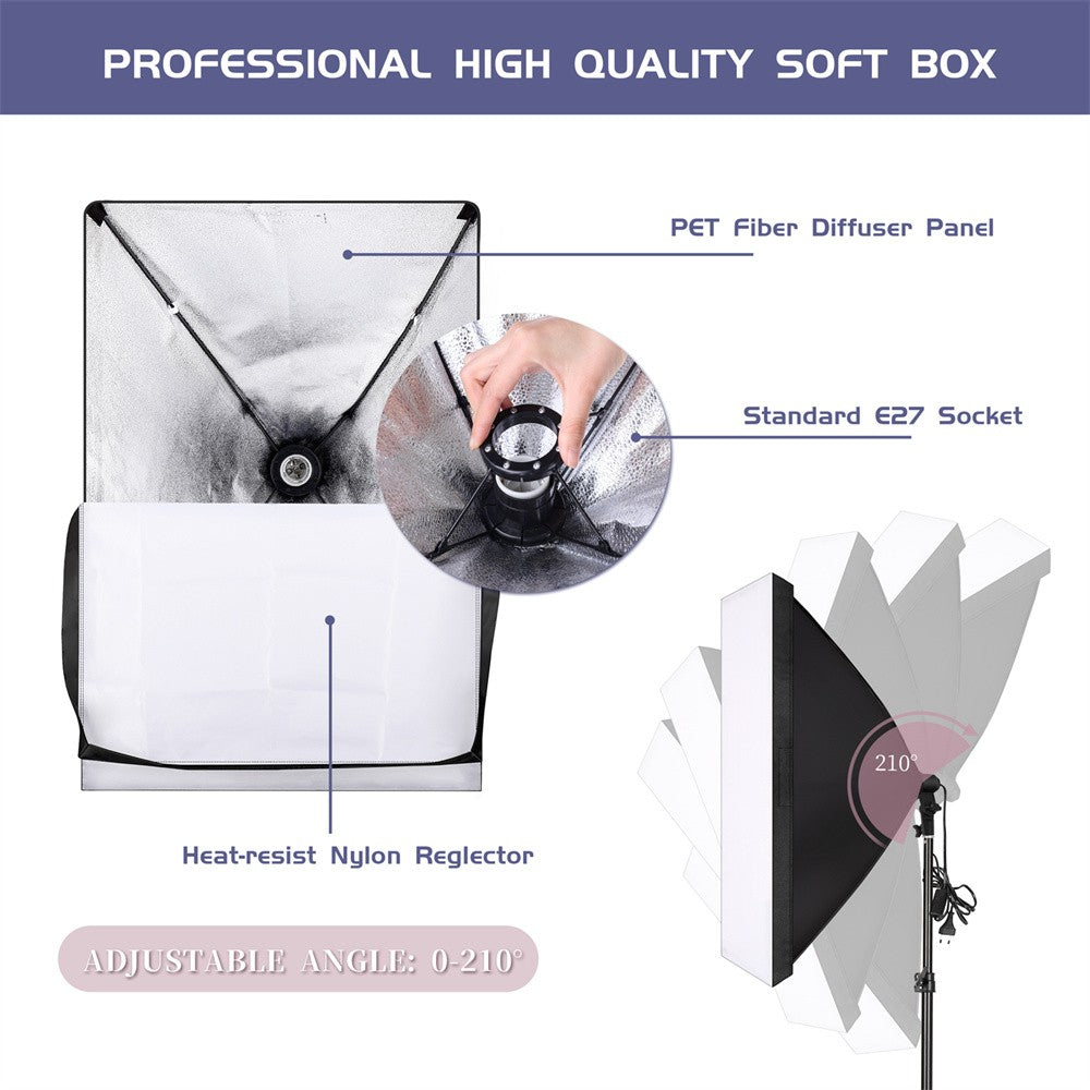 Kit de iluminación Softbox de 20-135W, lámpara LED de fotografía de 50x70CM, equipo profesional de sistema de luz continua para estudio fotográfico