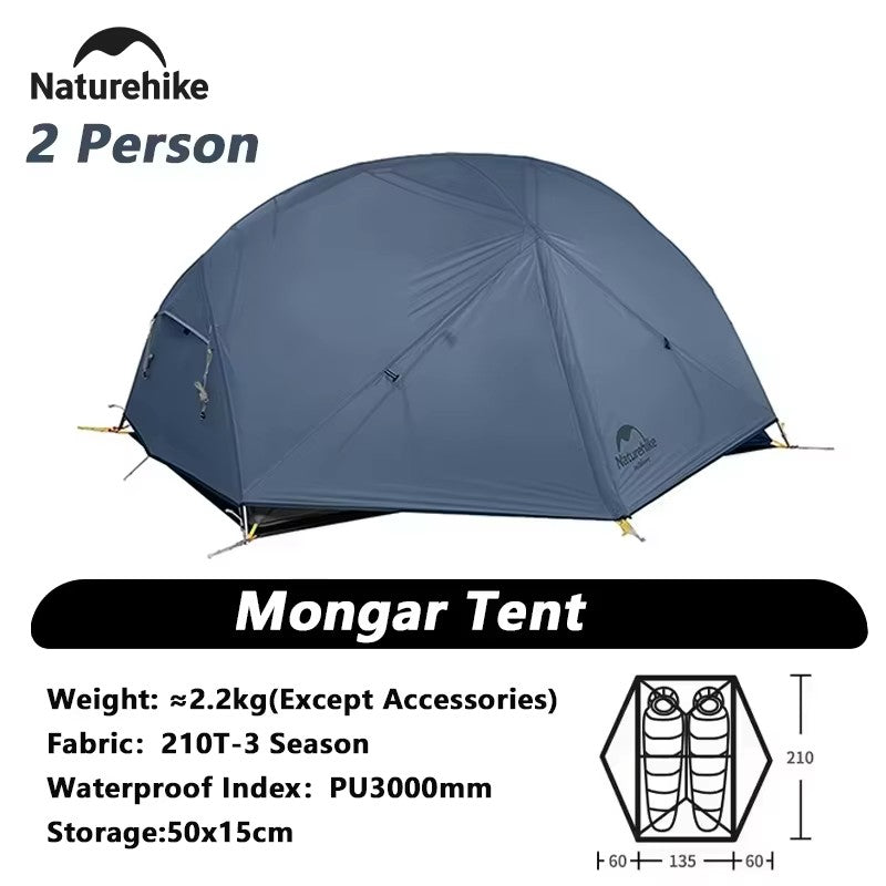 Carpa Naturehike Mongar 2 para Camping y Playa, Nailon 20D Impermeable, Carpa para 2 Personas, Mongar UL Ultraligera, Carpa de Senderismo para 3 Estaciones
