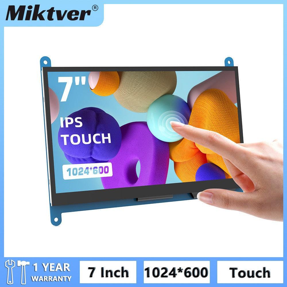 Miktver Monitor de pantalla táctil capacitiva de 7 pulgadas 5 puntos 1024x600 HD IPS pantalla compatible con Raspberry Pi 4/3/2/1/B/B+/A+, Win 10/8/7