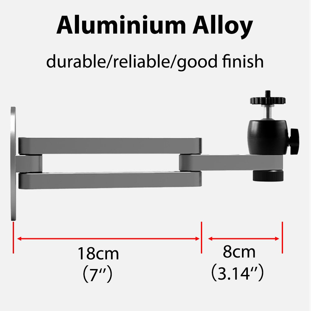 Soporte de Pared Plegable para Proyector, Soporte de Aleación de Aluminio Resistente, Brazo Plegable Ajustable con Rosca de 1/4'' y Cabezal de Bola