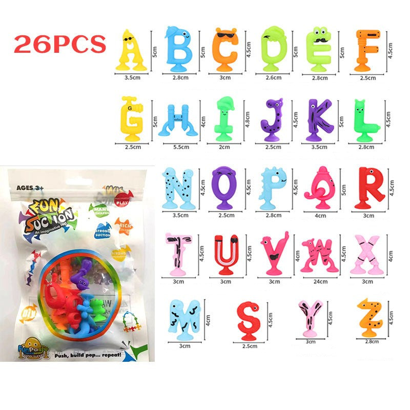 Juguete con ventosa de letras y números, juguete de bloques de construcción de silicona suave, juguete con ventosa sensorial para niños, juego interactivo para padres e hijos, juguete de baño