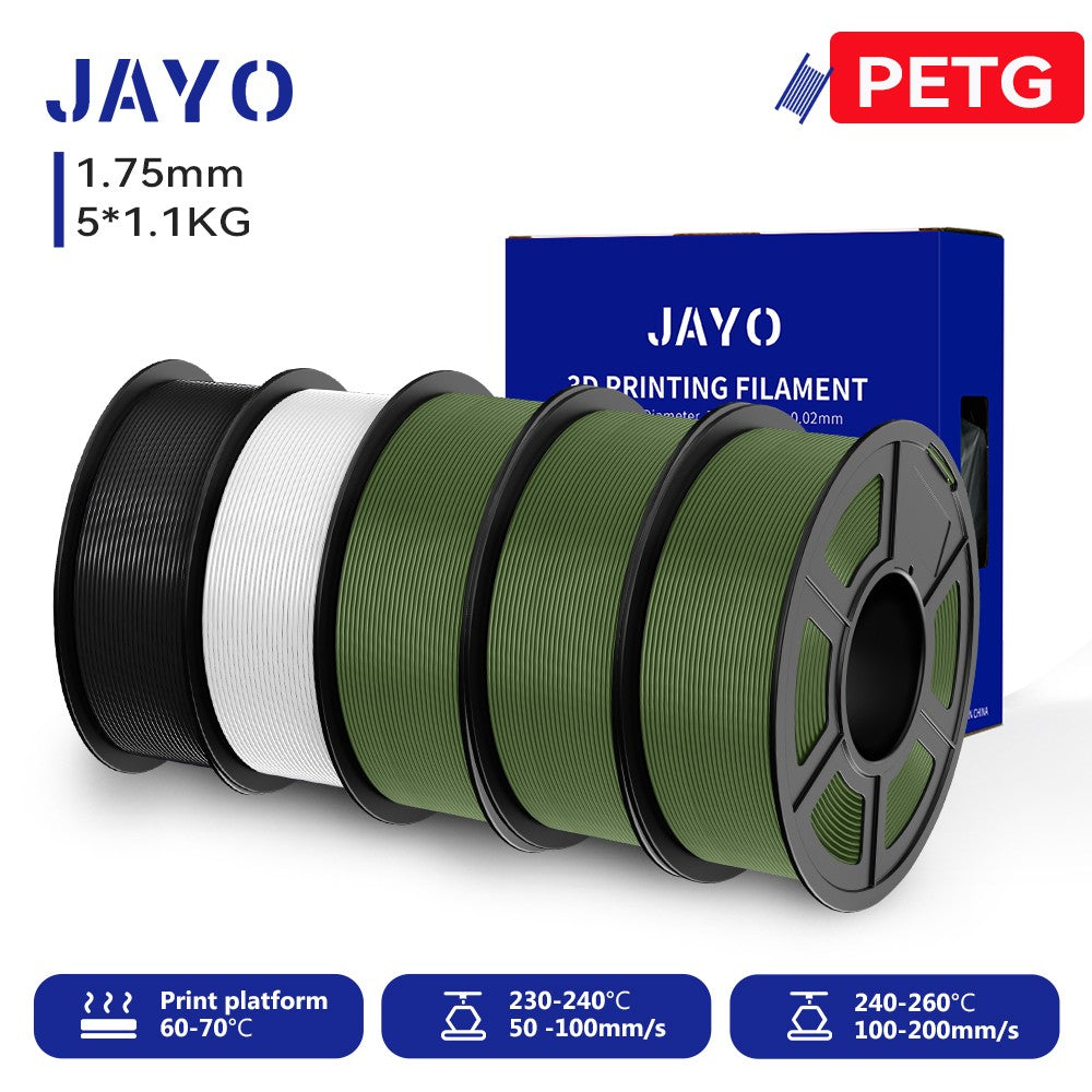 Filamento para Impresora 3D JAYO PETG/PLA/PLA PLUS, 1.75mm, 5.5KG, 100% Sin Burbujas, No Tóxico, Materiales de Impresión 3D para Impresora 3D y Bolígrafo 3D