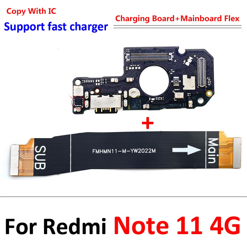Nuevo puerto de carga USB conector de placa base principal FPC Cable flexible para Xiaomi Redmi Note 9 10 7 Pro 10S 11 4G 5G 8 rápido