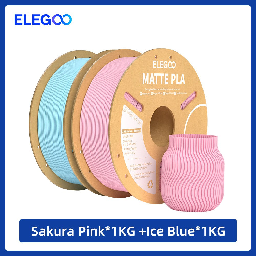 Filamento PLA Mate ELEGOO 1KG, 1.75mm para Impresora 3D FDM, Precisión Dimensional +/- 0.02mm, Bobina de Cartón de 1kg (2.2lbs)