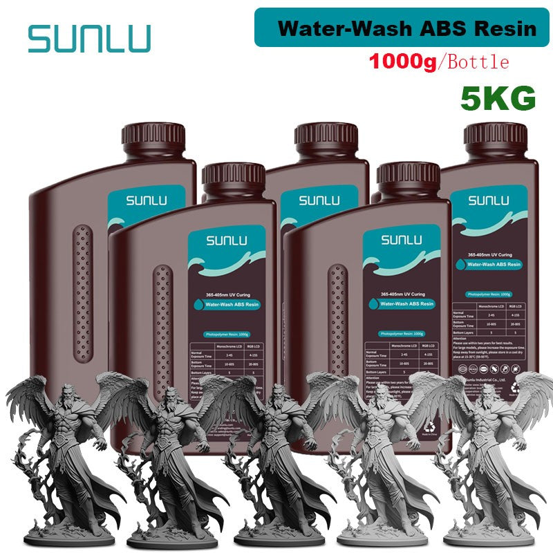 SUNLU 5KG lavado con agua ABS/resina de lavado con agua 395-405nm resina fotopolímero de curado UV resina de curado rápido para impresora 3D LCD DLP SLA