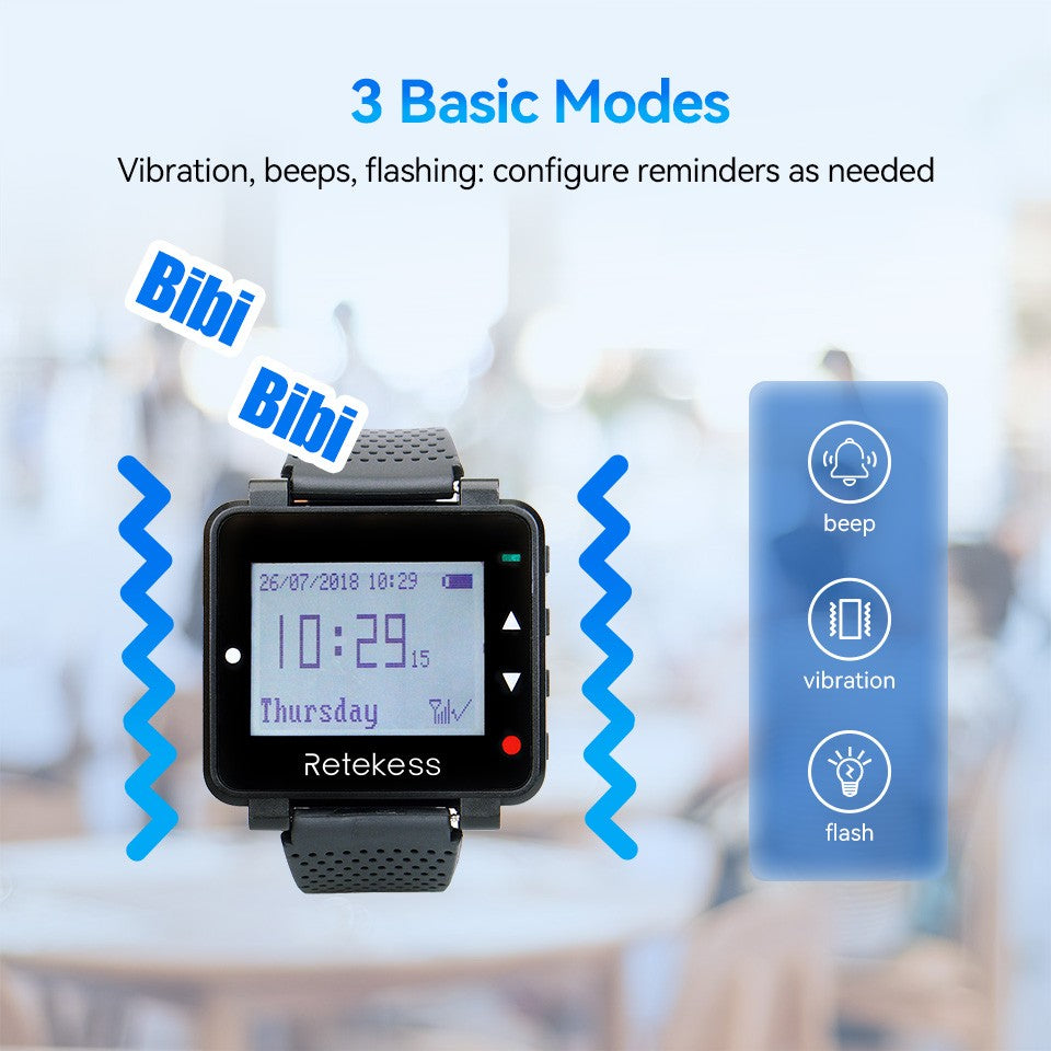 RETEKESS-sistema inalámbrico de llamadas para camarero, buscapersonas para restaurante, receptor de reloj T128, botón de llamada T117, servicio al cliente para cafetería