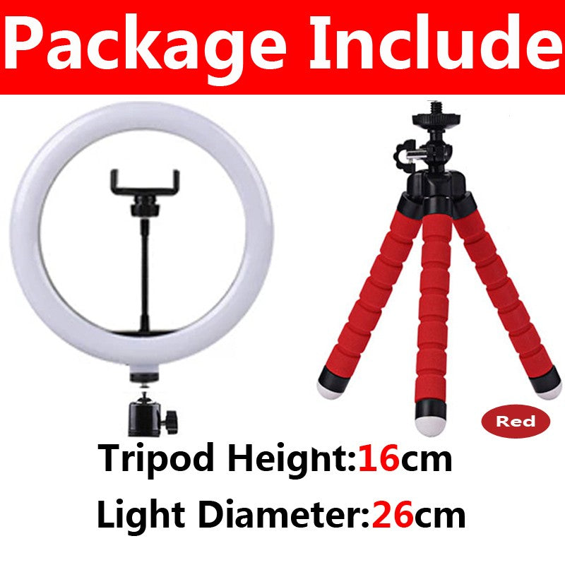 Anillo de luz LED para Selfie, lámpara de relleno de fotografía regulable con Mini trípode para teléfono, Tiktok, vídeo en vivo, estudio fotográfico, 10 pulgadas