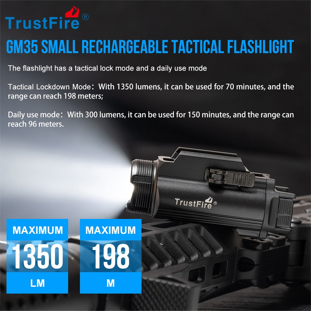 Trustfire GM35 linternas LED tácticas Mini luces de pistola 1350 lúmenes USB recargable pistola de liberación rápida 1913/GL Rail
