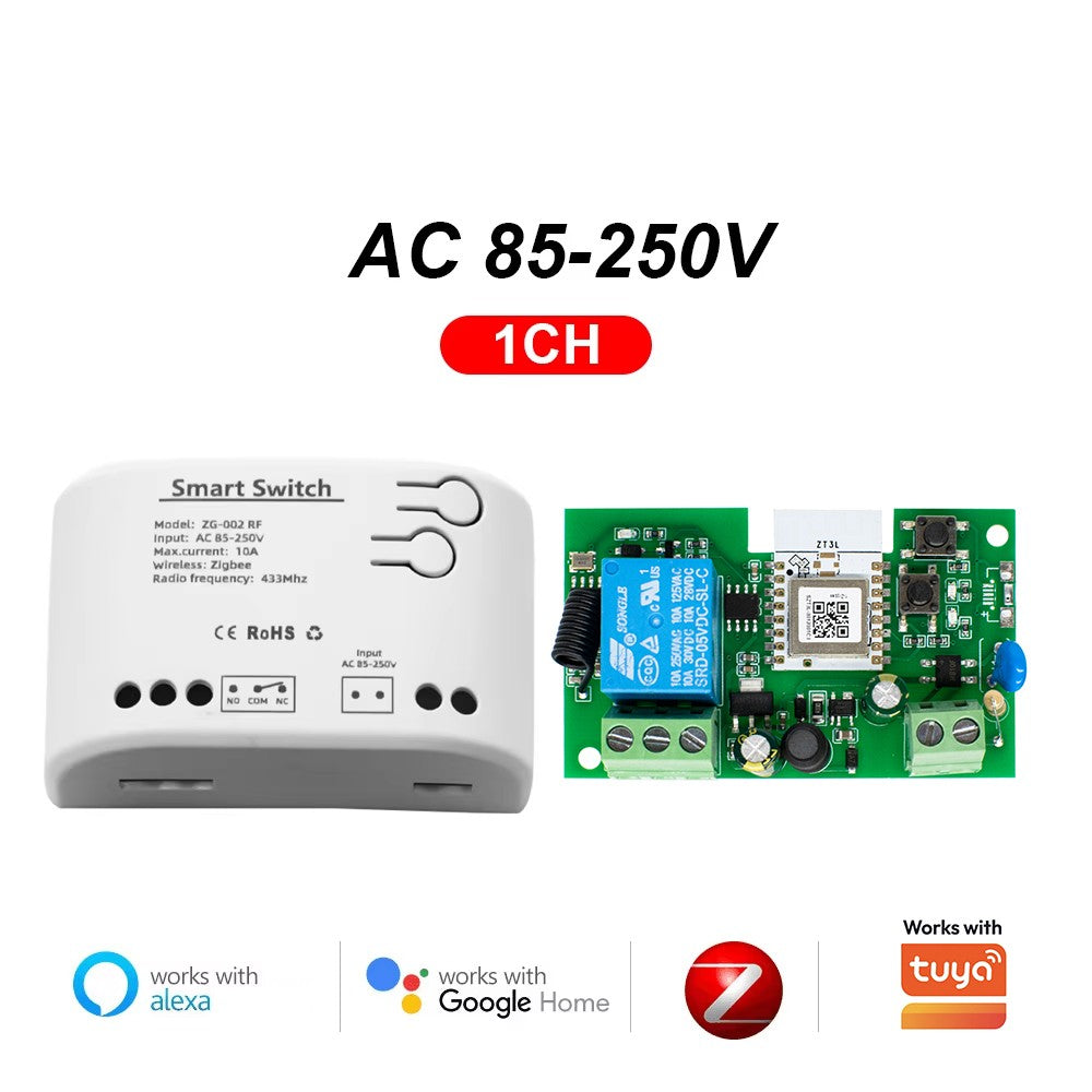Interruptor Inteligente Zigbee de Contacto Seco, Módulo de Relé de Riel DIN de 1, 2 o 4 Canales, Relé RF de Dos Canales 433, 12V 24V 230V, Compatible con Tuya