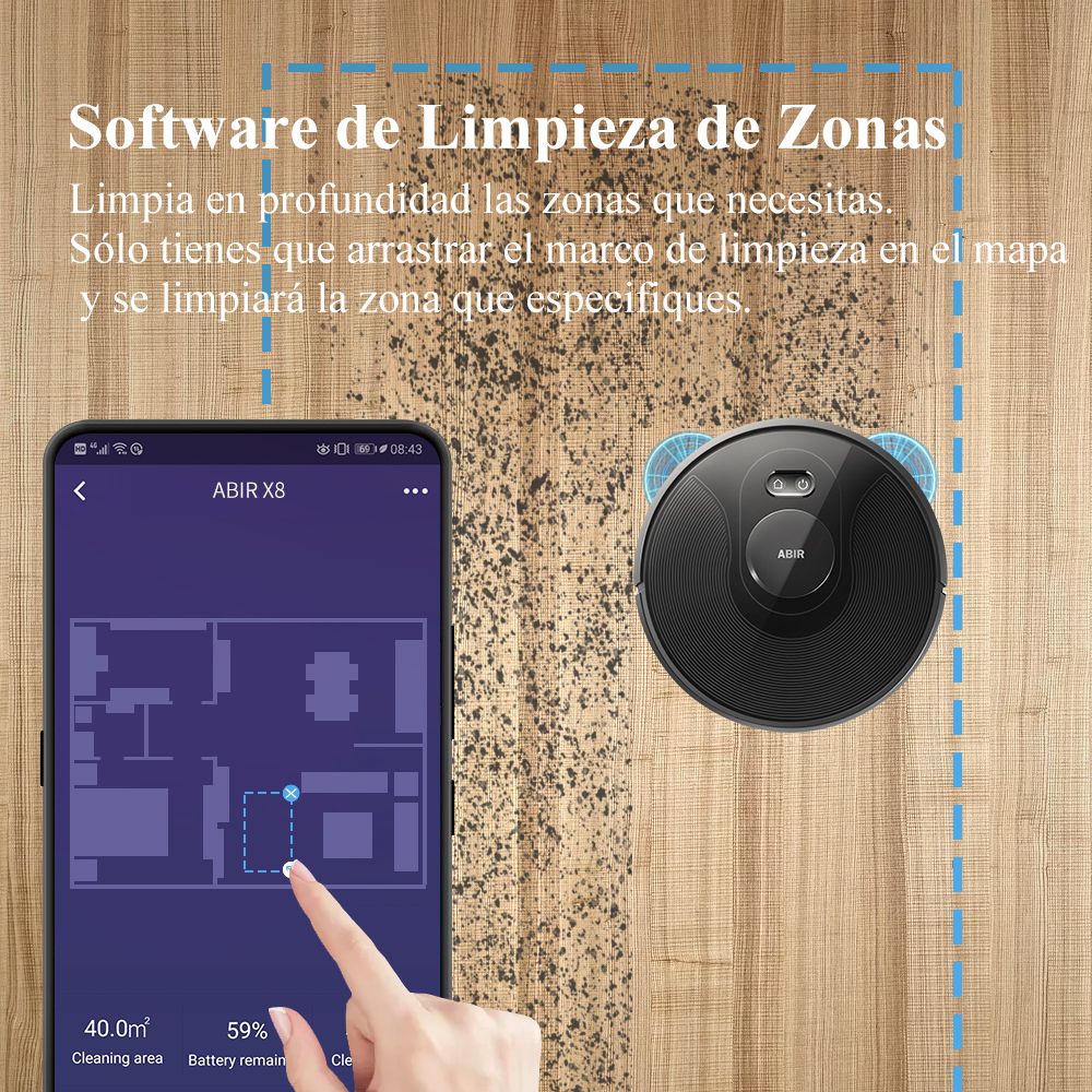 ABIR-Robot aspirador X8, sistema láser, mapas de múltiples pisos, limpieza de zona, ajuste de área limitada para lavado de alfombras en el hogar