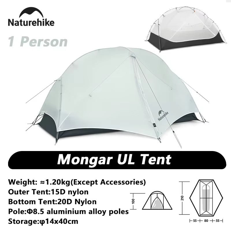Carpa Naturehike Mongar 2 para Camping y Playa, Nailon 20D Impermeable, Carpa para 2 Personas, Mongar UL Ultraligera, Carpa de Senderismo para 3 Estaciones
