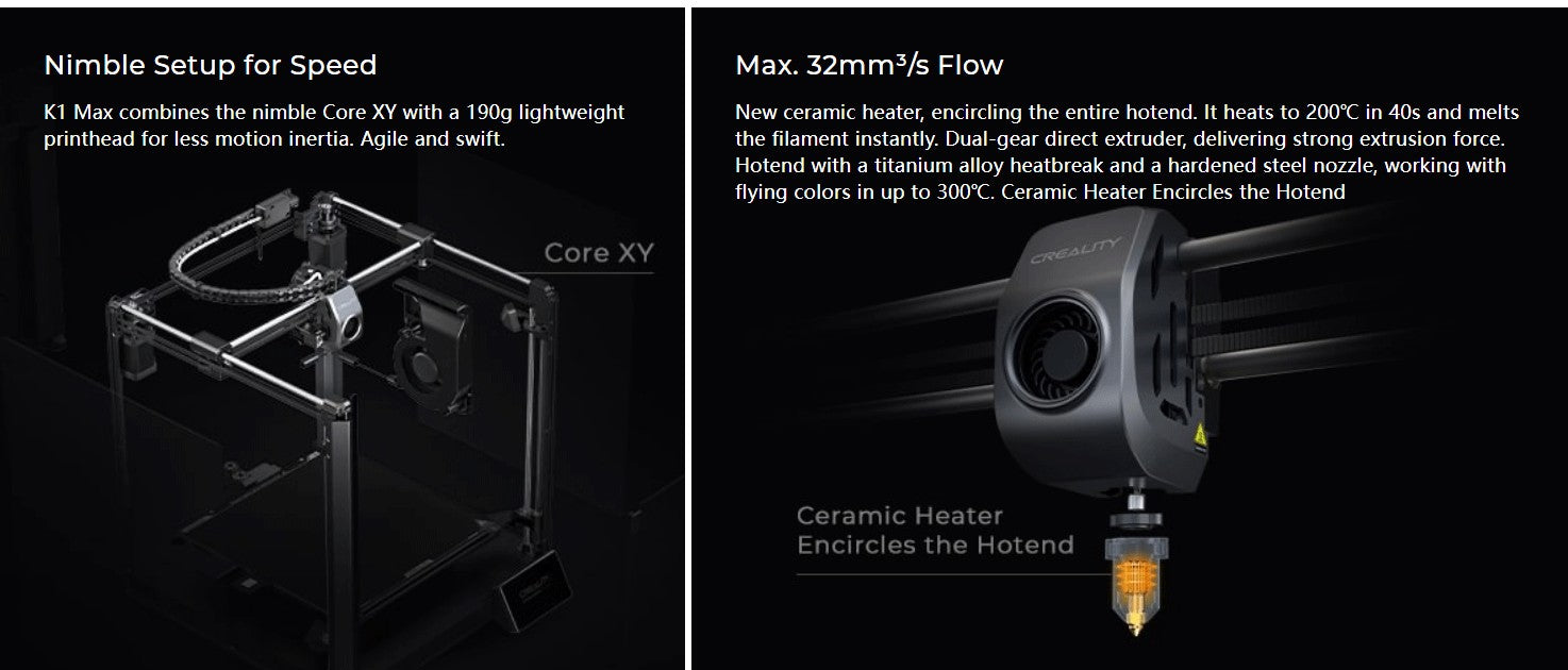 Creality-impresora 3D k1/K1MAX /K1C, extrusora de accionamiento directo de doble engranaje, velocidad de impresión Hotend de flujo máximo de 32mm, 600 MM/S