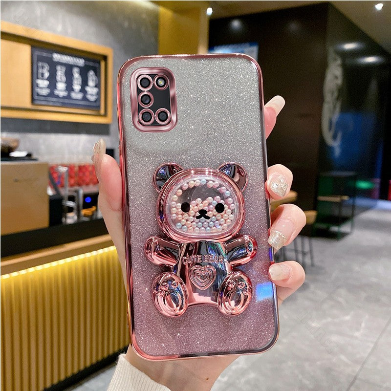 A 31 A 51 A 71 Glitter Bling Bear funda de silicona con soporte para teléfono para Samsung Galaxy A31 A51 A71 4G chica mujer soporte contraportada