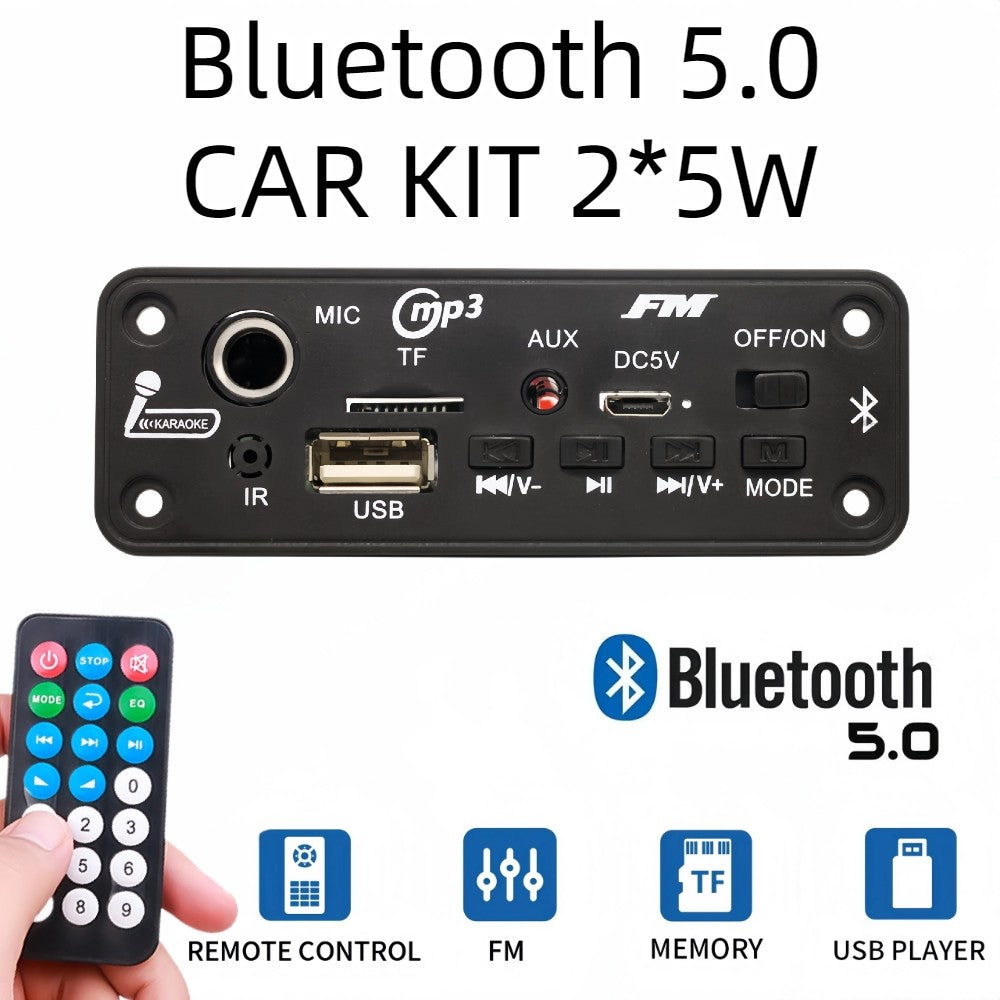 Placa decodificadora de MP3 DC 5V Bluetooth 5,0, amplificador de 10W, reproductor MP3, compatible con grabación de llamadas, 3,5mm, USB, TF, FM, para módulo de altavoz de coche