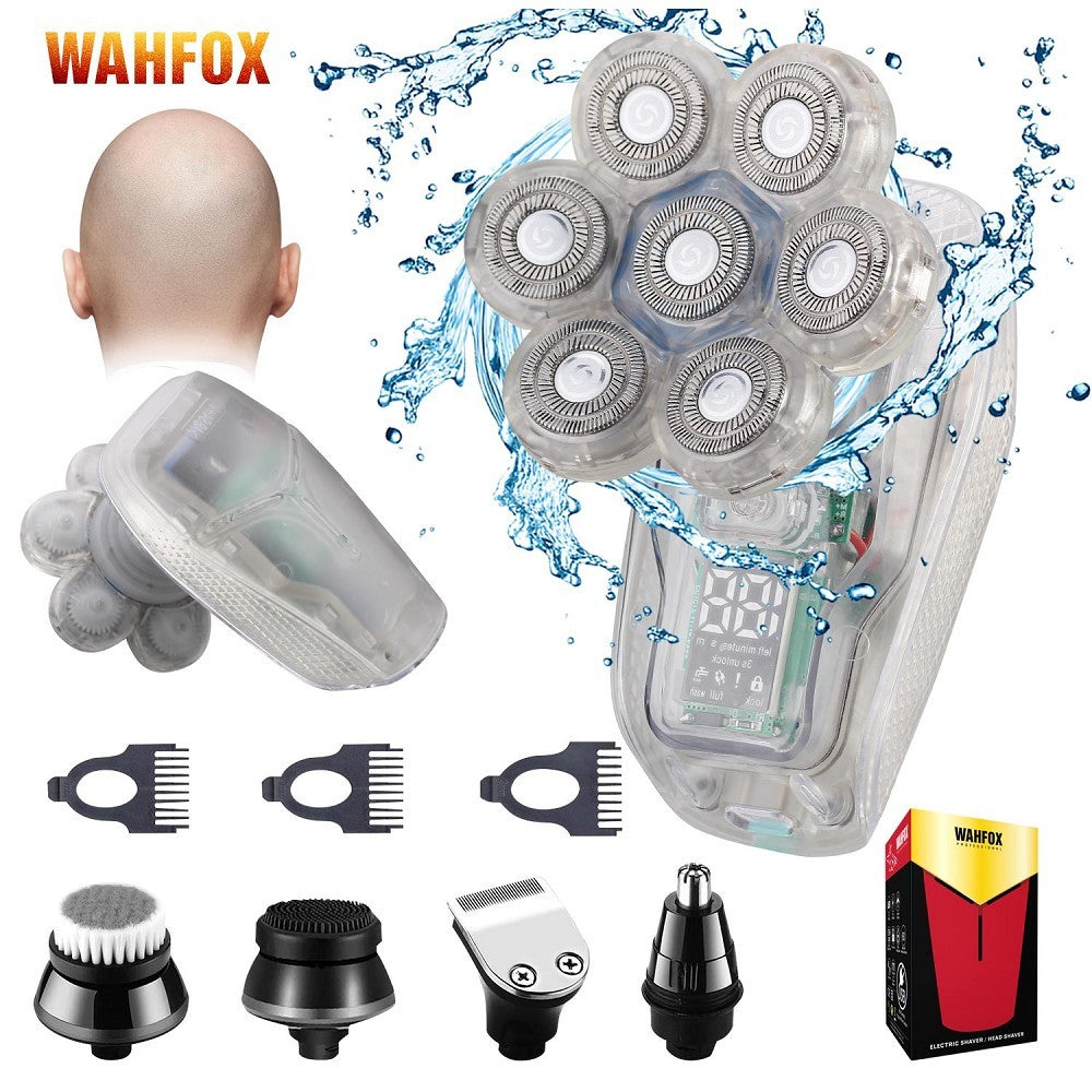 FOXSONIC-Afeitadora para hombre 7D independiente, 7 cortadores, cabezal flotante, maquinilla de afeitar eléctrica resistente al agua, recortadora de barba para hombre