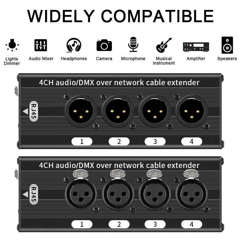 Cable extensor de audio RJ45 a XLR de 4 canales y 3 pines, extensor de señal de red DMX512 para iluminación de escenarios y estudio de grabación.