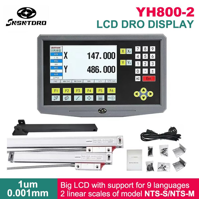 Pantalla LCD DRO YH800-2 de 2 Ejes, 19 Idiomas, AC90-260V, Sensor de Desplazamiento, Escala Lineal de 50-1000mm, Codificador, Regla de Cuadrícula