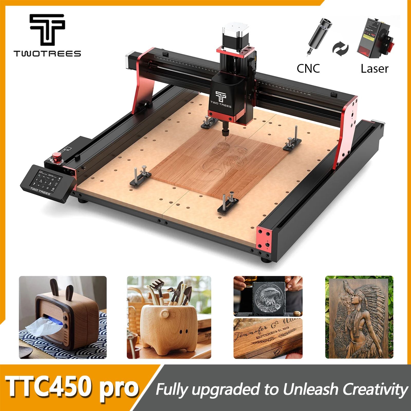 Twotrees TTC450 PRO CNC maquina enrutadora CNC carpintería grabado láser corte madera Metal Control GRBL