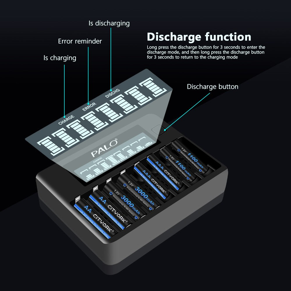 CITYORK 1.2V AA y AAA Batería Recargable NIMH+ 8 Ranuras LCD USB Cargador de Batería Para 1.2V AA AAA NI-MH Batería Recargable