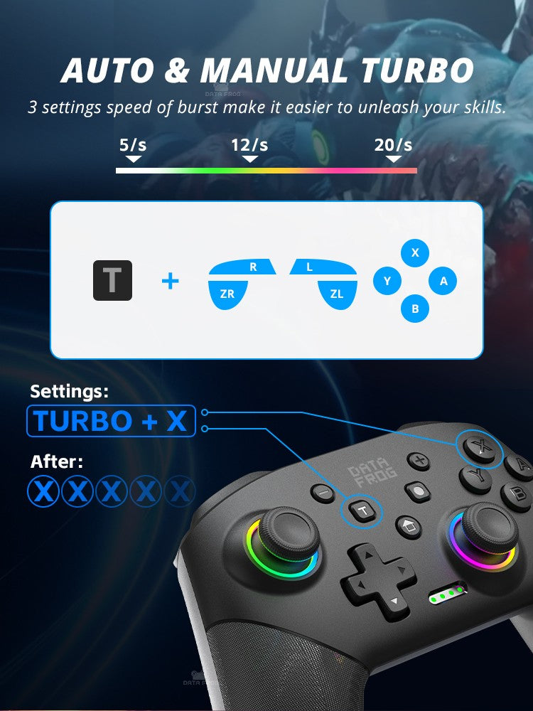 Control Inalámbrico DATA FROG Pro para Switch / Switch Lite / Consola OLED para PC, Joystick con Doble Vibración y Control de Movimiento