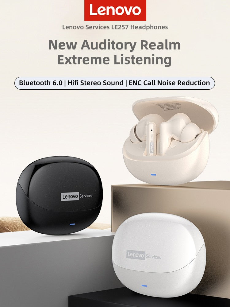 Auriculares Inalámbricos Lenovo LE257 con Bluetooth 6.0, Sonido HiFi, Cancelación de Ruido ENC, Auriculares TWS para Juegos y Deportes con Micrófono